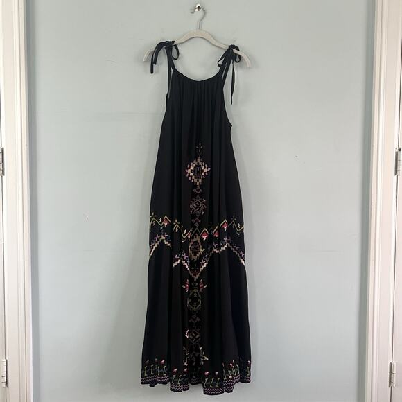 Anthropologie Embroidered Black Geometric Motif Sleeveless Relaxed Maxi Dress - Picture 4 of 8